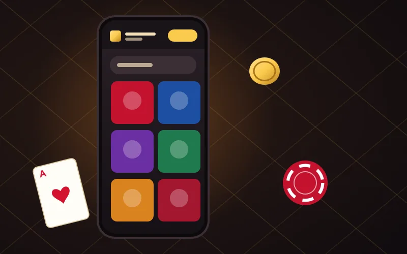 Book of Bet casino mobile Book of Bet casino mobile lobby illustrated on a smartphone with pokies tiles